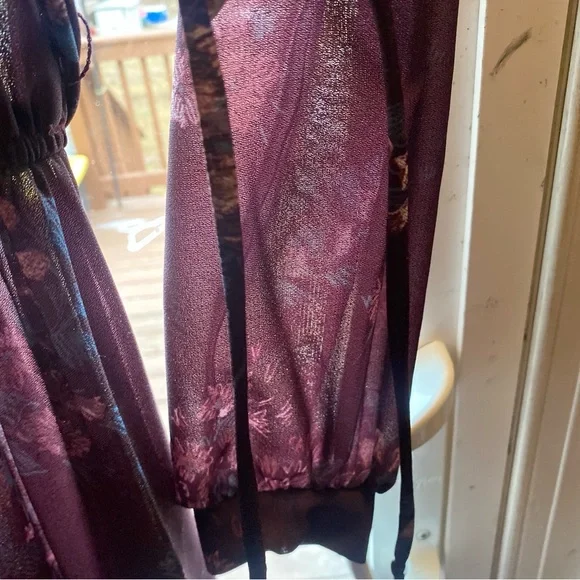 Vintage Patty O’Neil purple Embellished Pleated Gown with Long Bishop Sl… - Picture 7 of 16